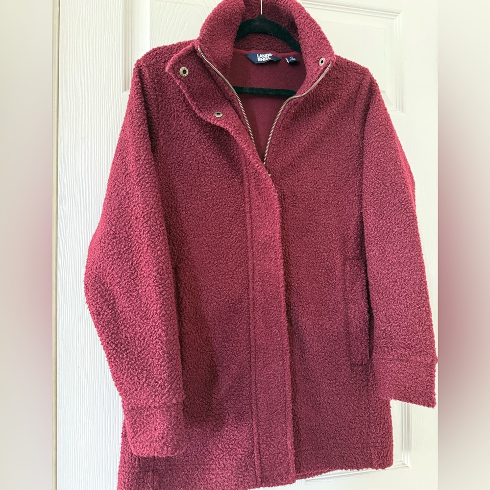 Lands' End Women's Maroon Teddy Jacket